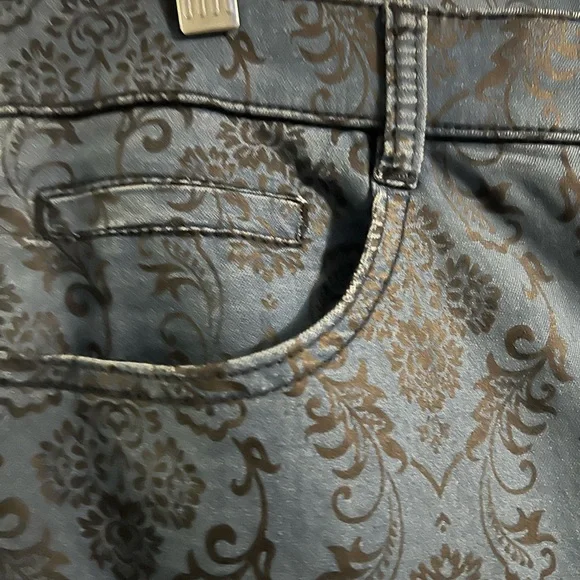 Simon Chang Blue Damask Print Straight Leg Jeans - Picture 3 of 5